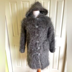 Handmade Women Gray Wool Knitted Hooded Jacket XS Mint